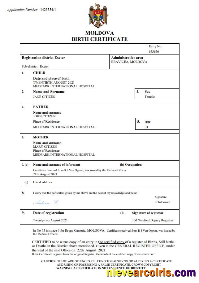 Moldova birth certificate